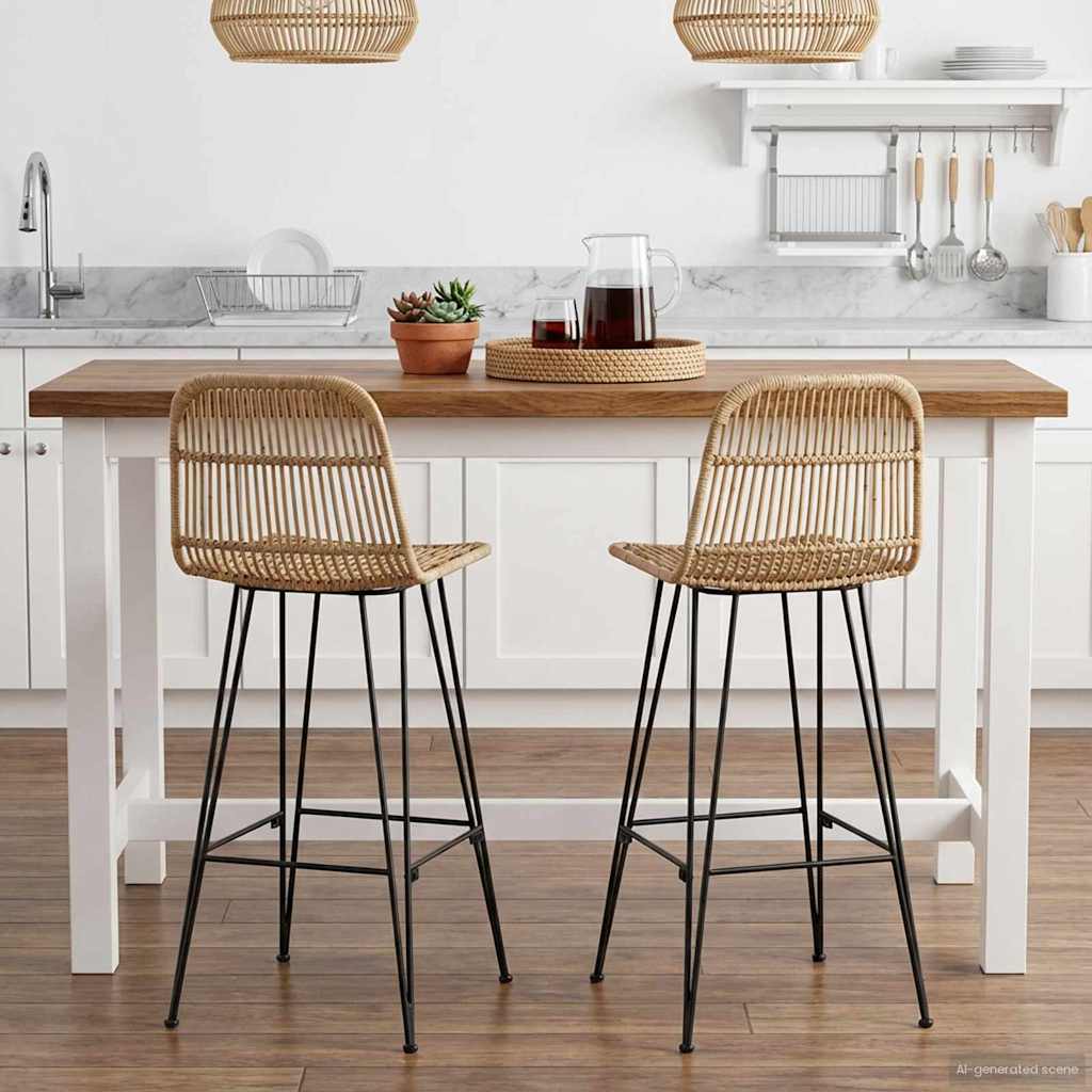 vidaXL Barkruk 2 pcs Naturel 44 x 55 x 109 cm Rattan en staal