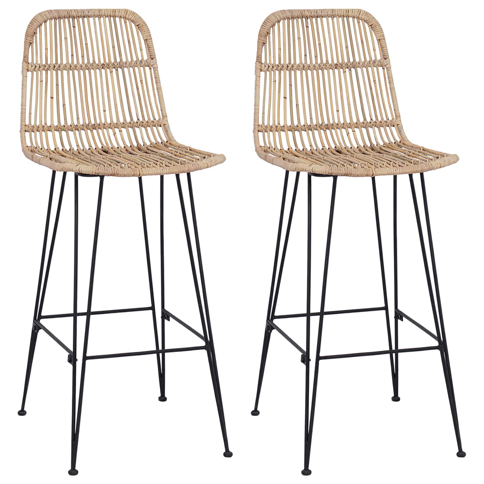 vidaXL Barkruk 2 pcs Naturel 44 x 55 x 109 cm Rattan en staal