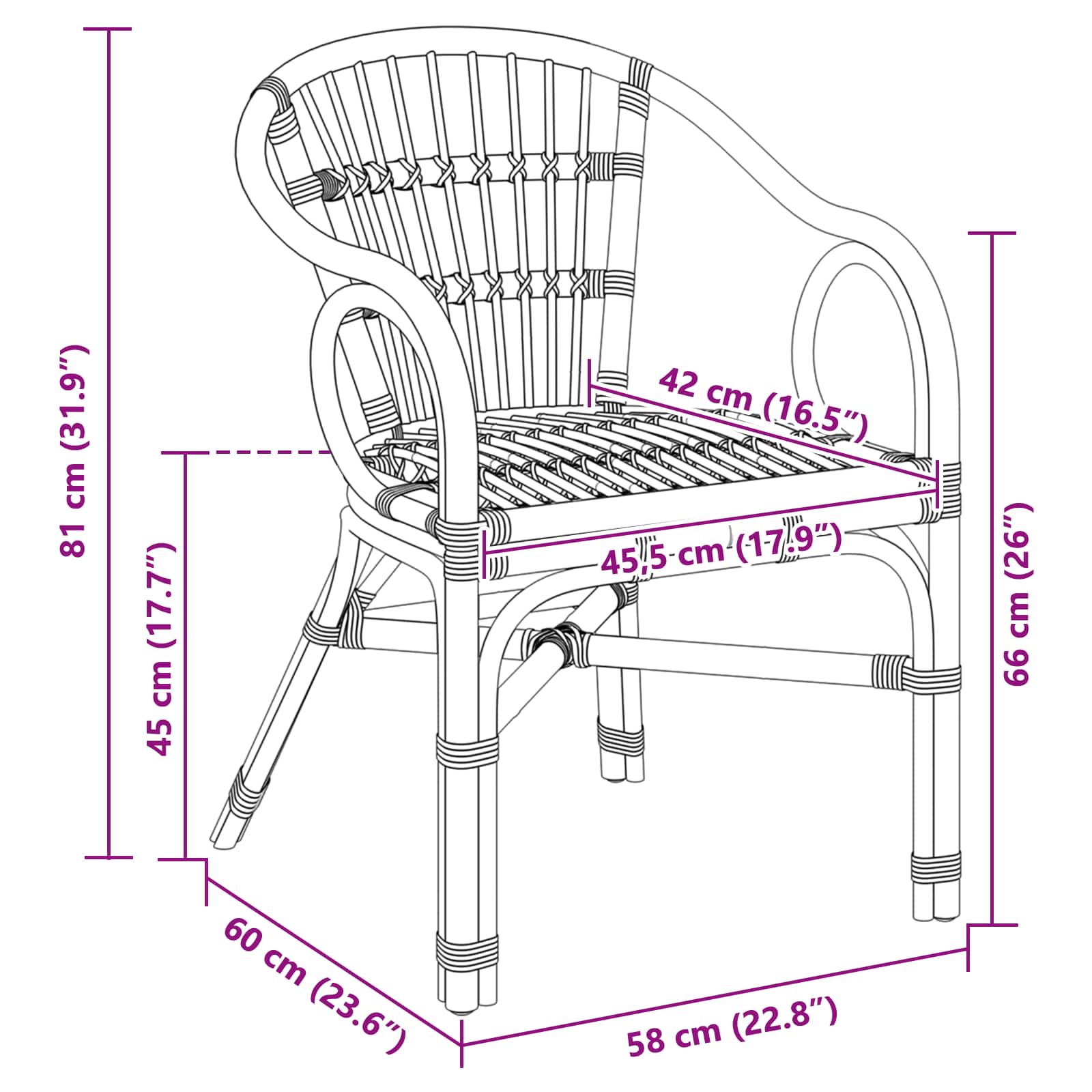 vidaXL Stapelstoel Naturel 58 x 60 x 81 cm Rattan