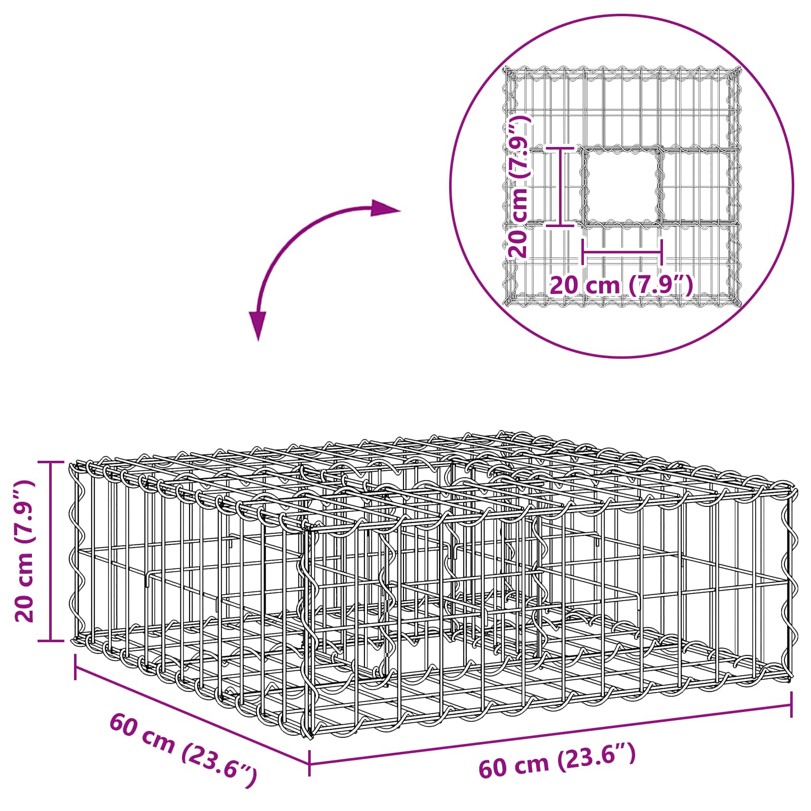 vidaXL Gabion Verhoogd Bed Zilver 60 x 60 x 20 cm Gegalvaniseerd staal