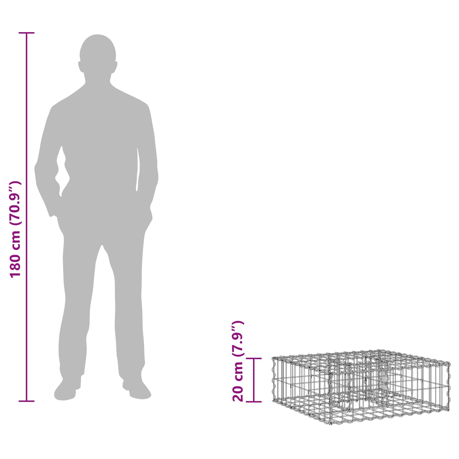 vidaXL Gabion Verhoogd Bed Zilver 60 x 60 x 20 cm Gegalvaniseerd staal