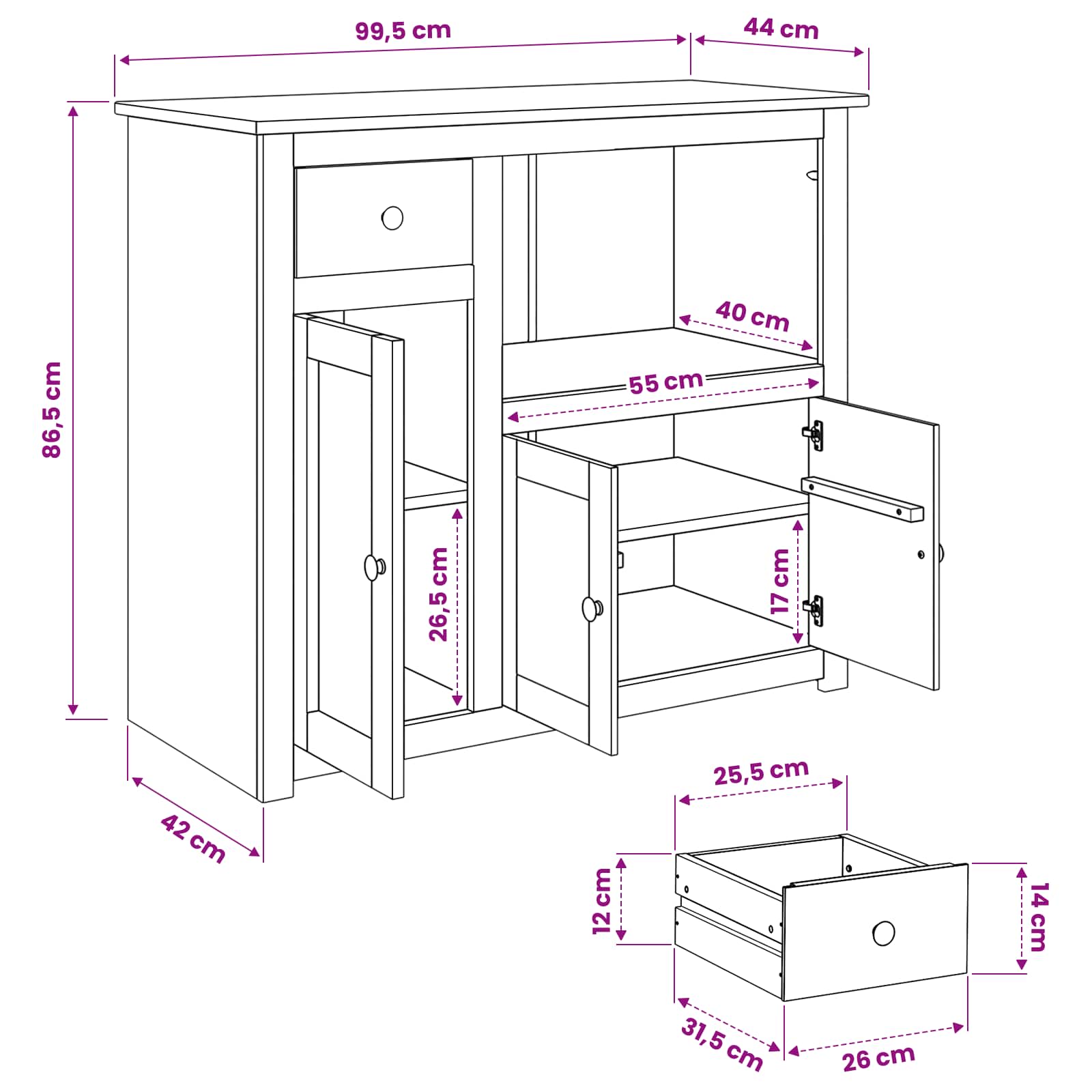 VidaXL Magnetron Dressoir PANAMA Honing Wax 99.5 x 44 x 86.5 cm