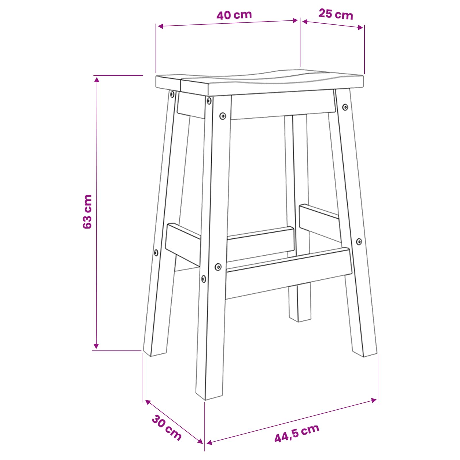 VidaXL Barkruk 2 pcs Honing Wax 44 x 30 x 63 cm Massief dennenhout