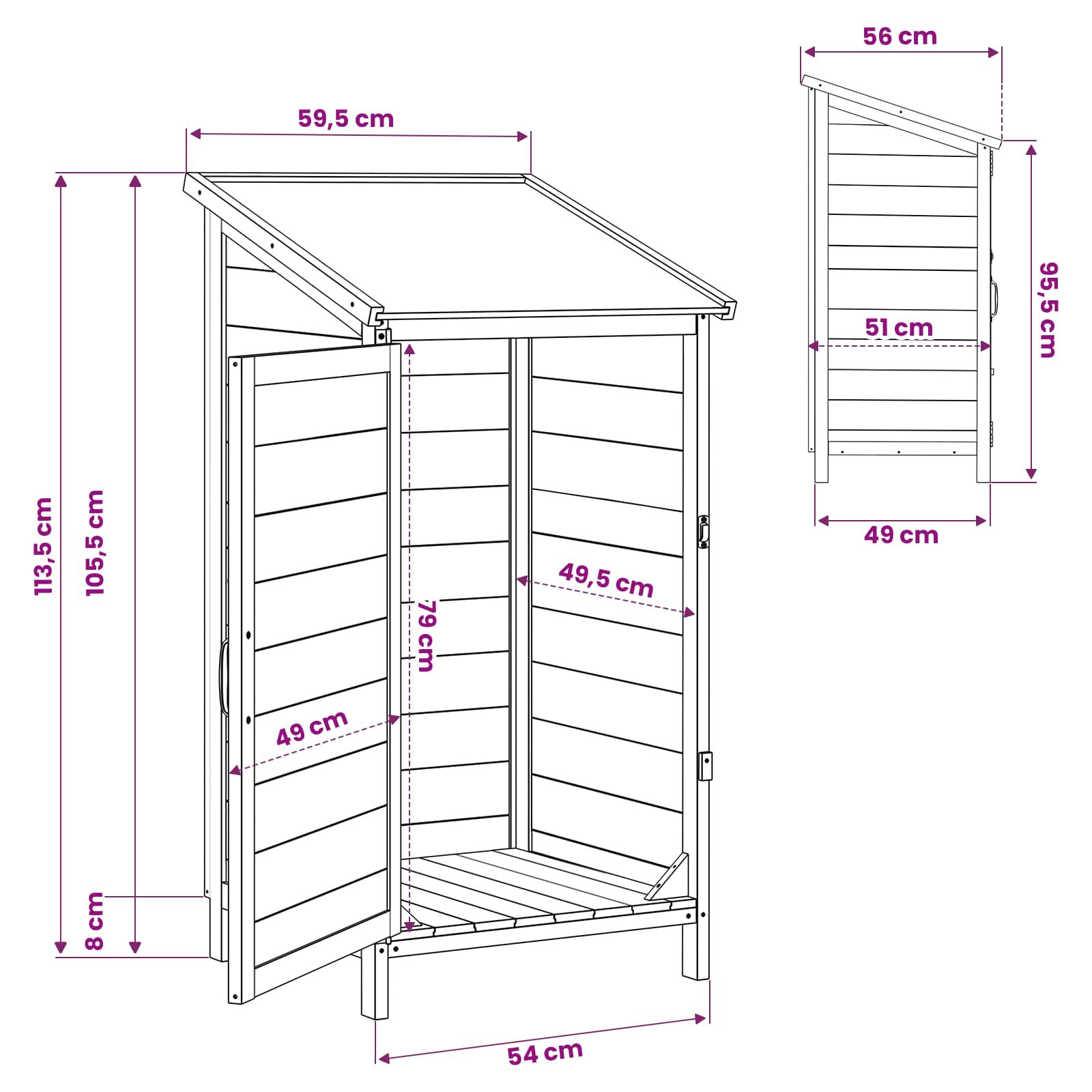 vidaXL Tuinschuur met dak Naturel 59 x 56 x 113,5 cm Massief Vurenhout
