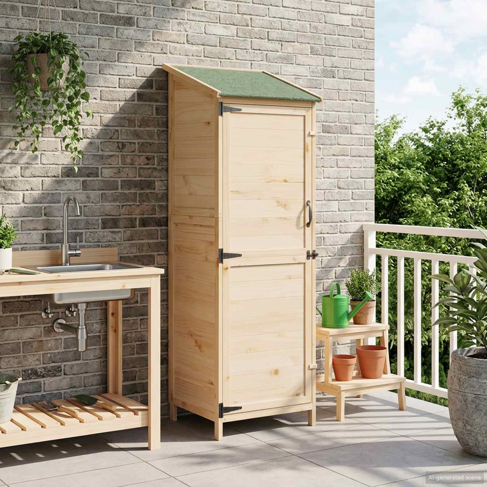 vidaXL Tuinschuur met dak Naturel 59 x 56 x 113,5 cm Massief Vurenhout