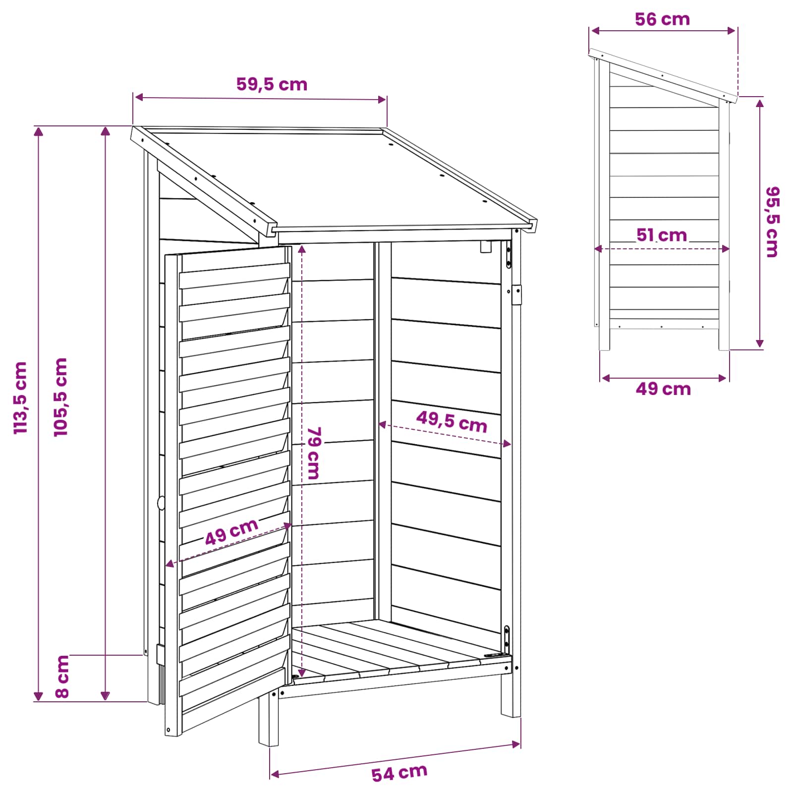 vidaXL Tuinschuur met dak Naturel 59 x 56 x 113,5 cm Massief Vurenhout