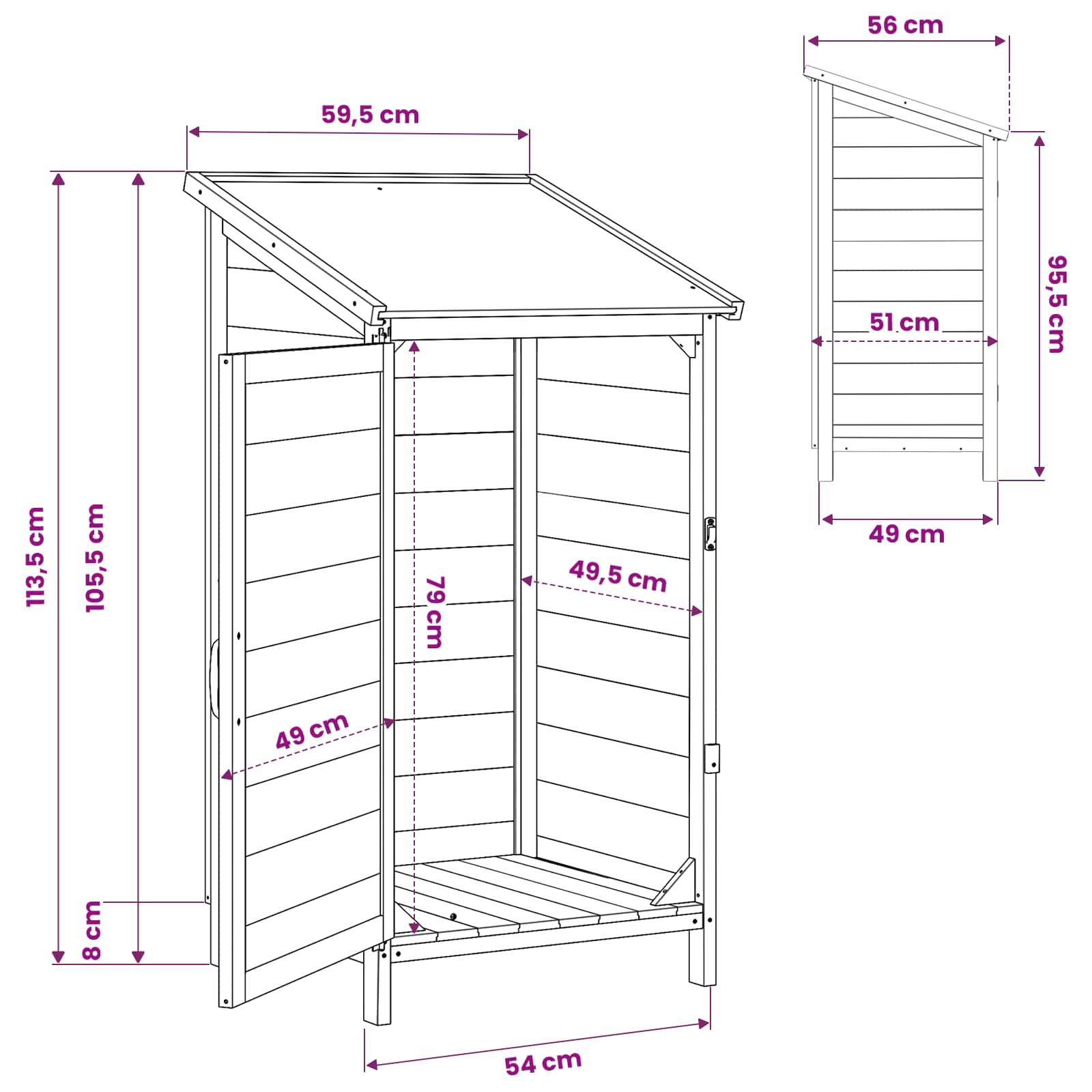 vidaXL Tuinschuur Naturel 59,5 x 56 x 113,5 cm Massief Vurenhout