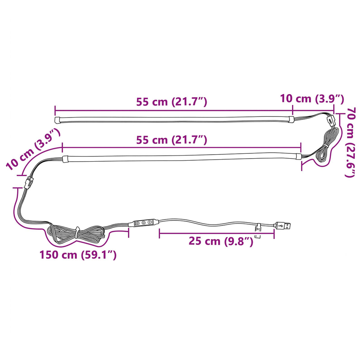 vidaXL LED-strip 55 cm Meerkleurig PVC