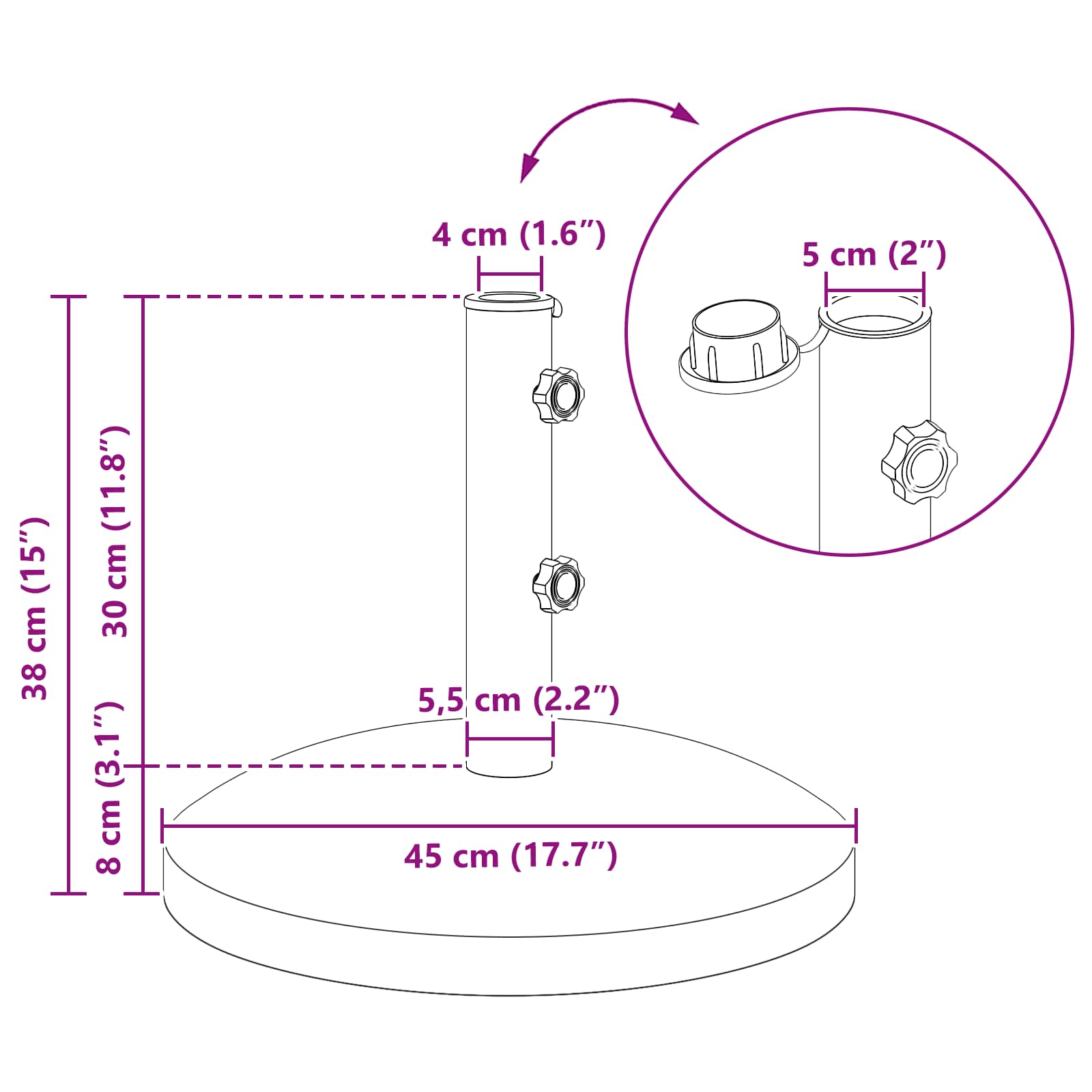 vidaXL Parasolvoet voor 40-50 mm paal 26.75 kg Zwart Graniet en RVS