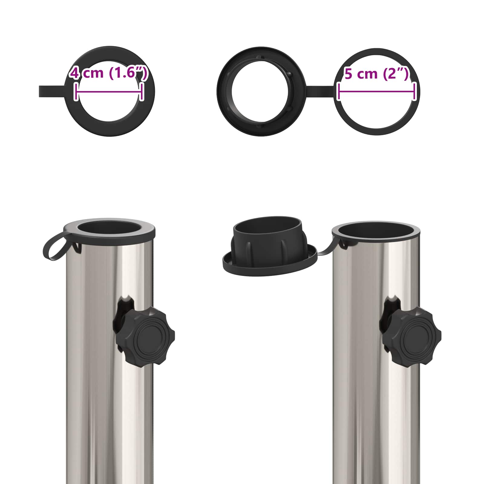 vidaXL Parasolvoet voor 40-50 mm paal 26.75 kg Zwart Graniet en RVS