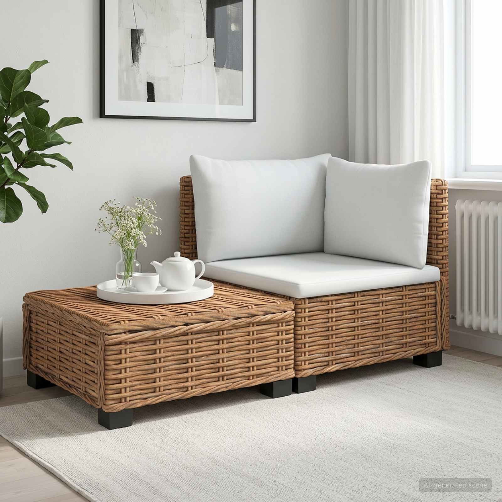 vidaXL 2 st Rieten Loungeset met Kussens GENDT Natuurlijk rattan