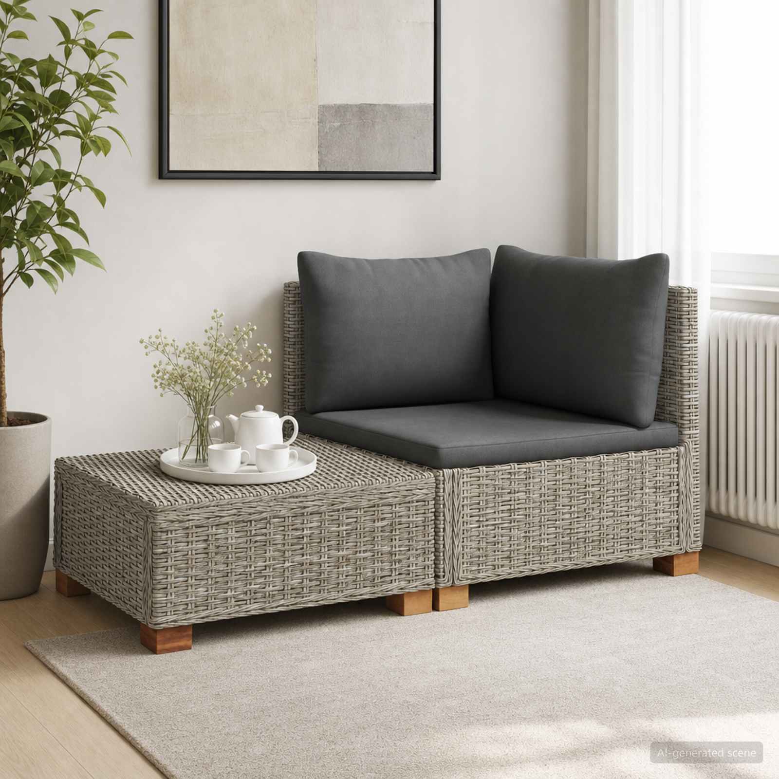 vidaXL 2 st Rieten Loungeset met Kussens GENDT Natuurlijk rattan
