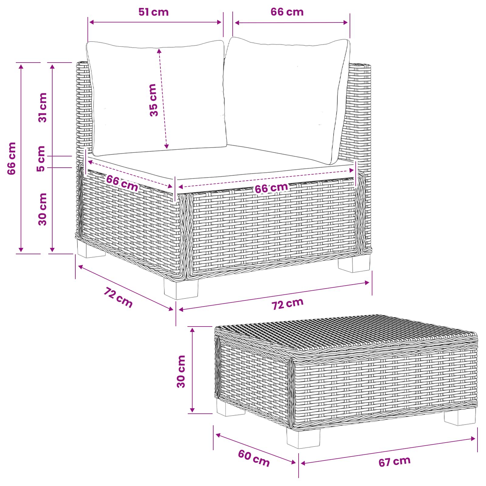 vidaXL 2 st Rieten Loungeset met Kussens GENDT Natuurlijk rattan