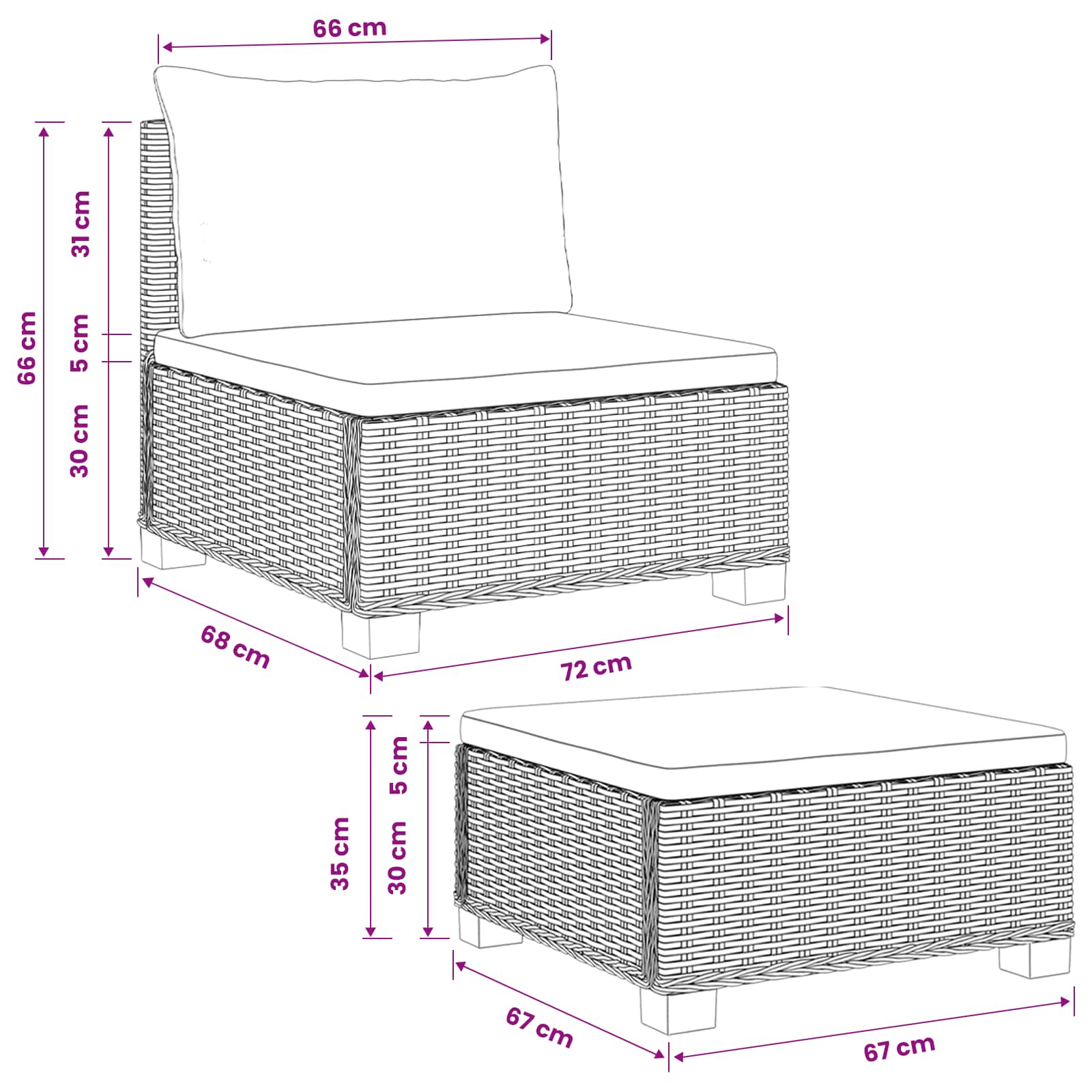 vidaXL 2 st Rieten Loungeset met Kussens GENDT Natuurlijk rattan