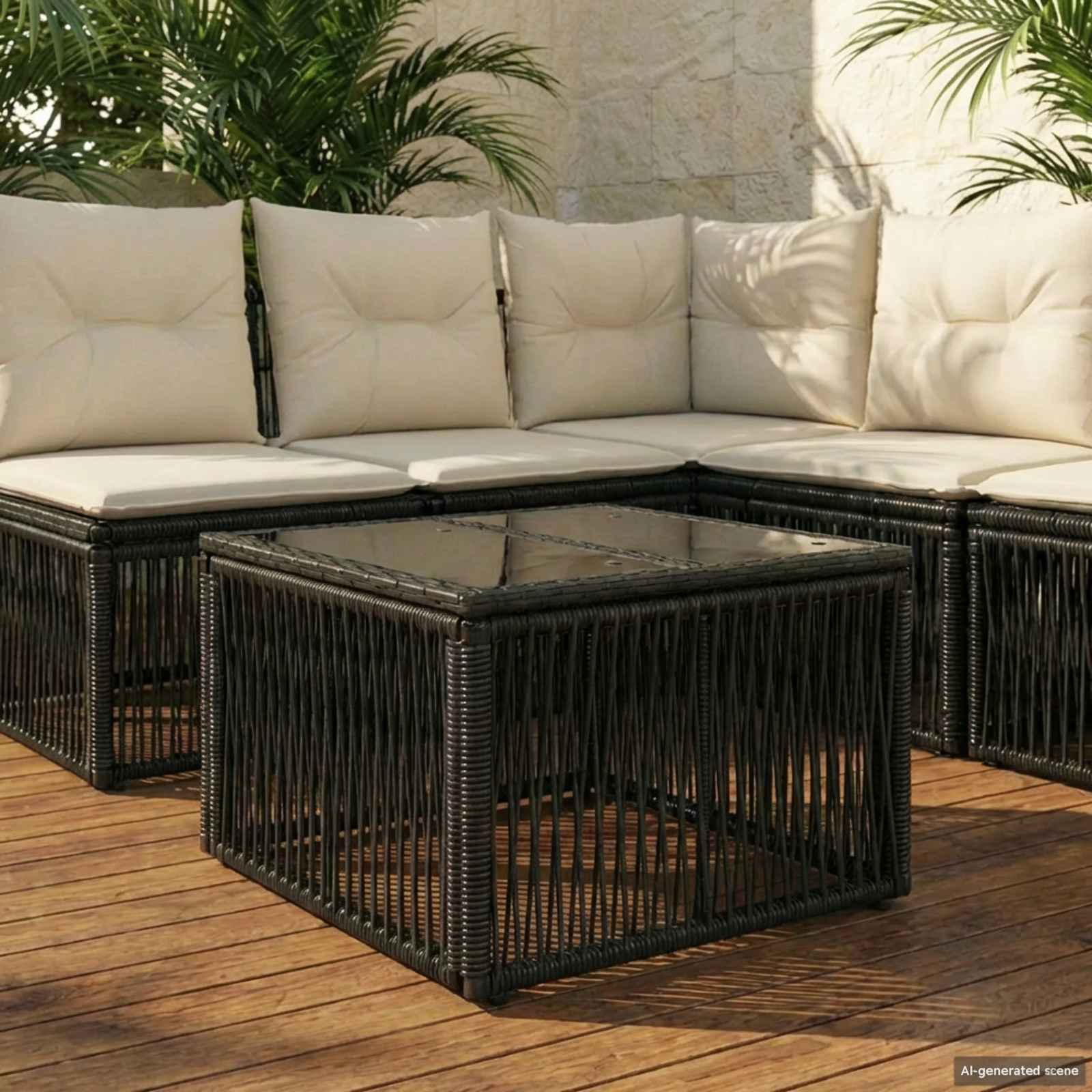 vidaXL Tuintafel Zwart 55 x 55 x 37 cm PE Rattan en Glas