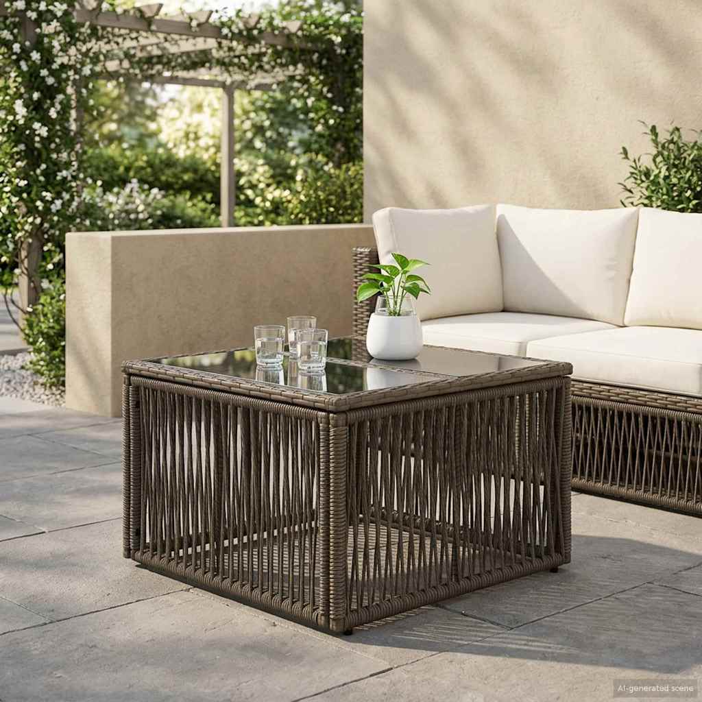 vidaXL Tuintafel Zwart 55 x 55 x 37 cm PE Rattan en Glas