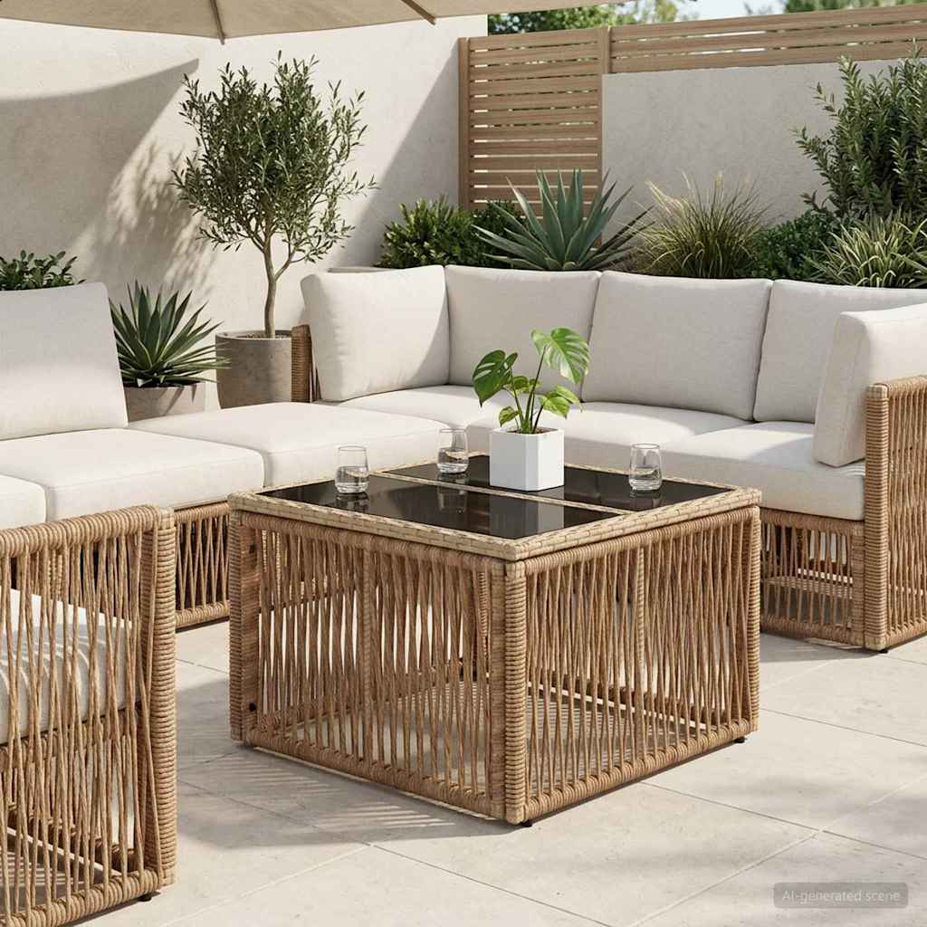 vidaXL Tuintafel Zwart 55 x 55 x 37 cm PE Rattan en Glas