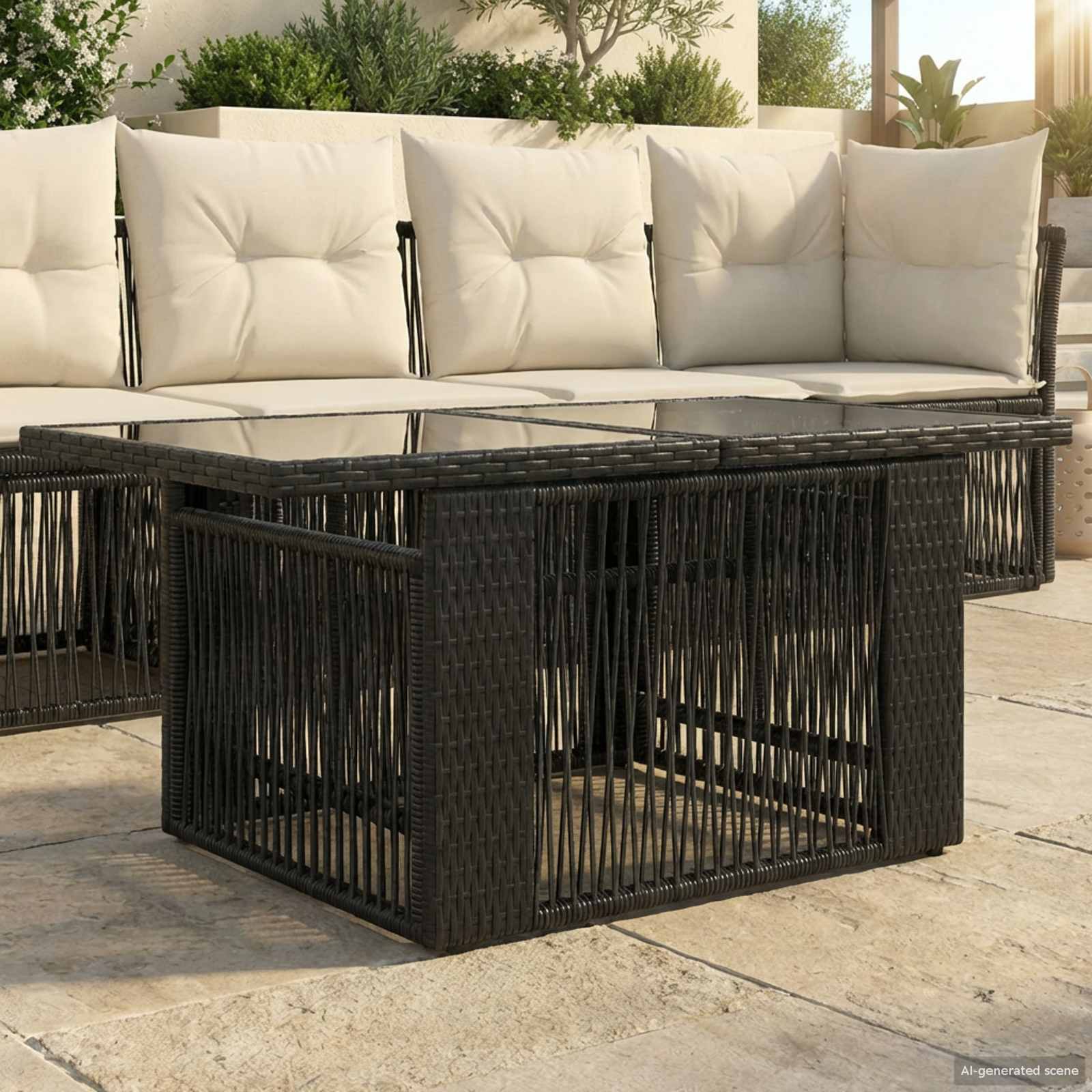 vidaXL Tuinstafel Zwart 100 x 55 x 37 cm PE Rattan en Glas