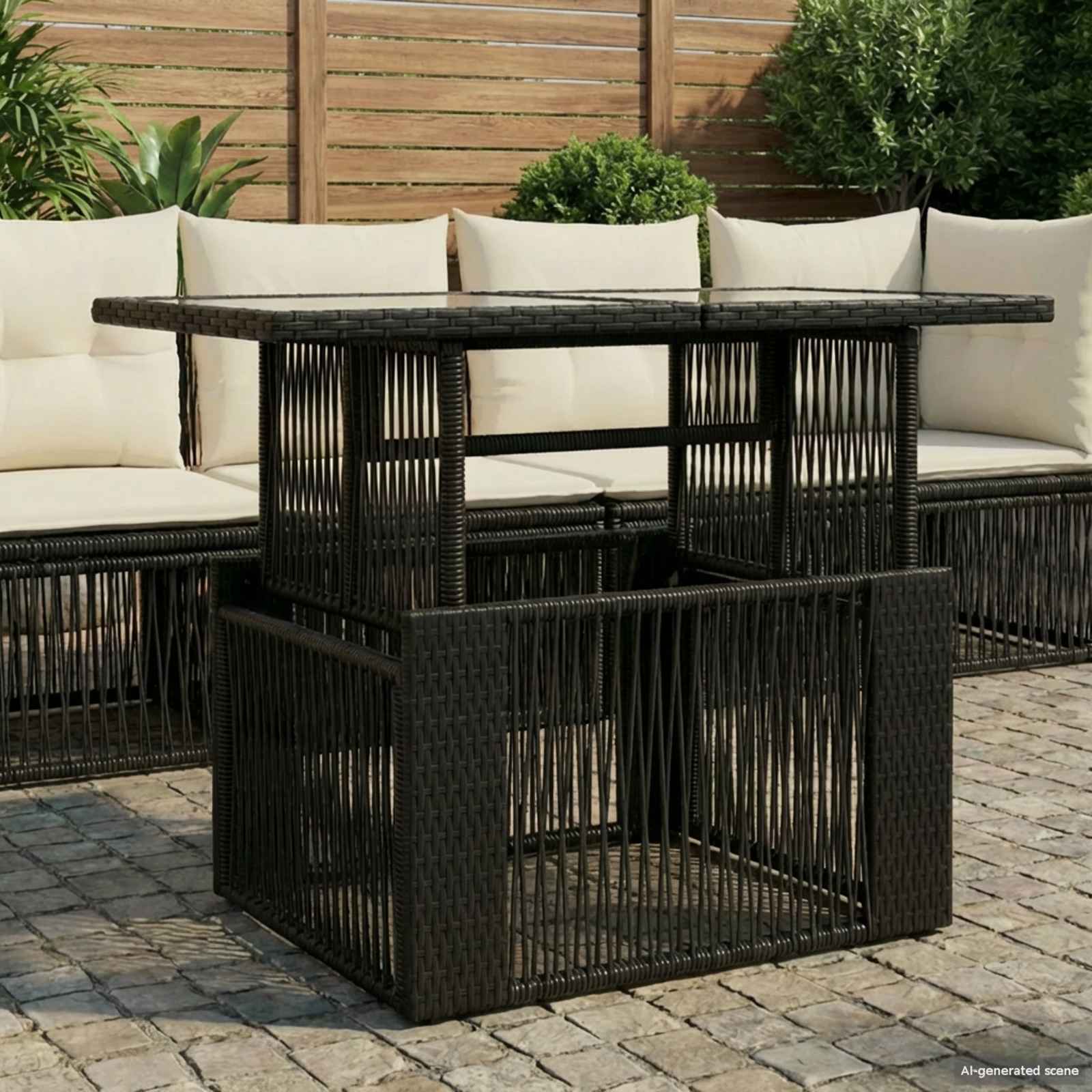 vidaXL Tuinstafel Zwart 100 x 55 x 37 cm PE Rattan en Glas