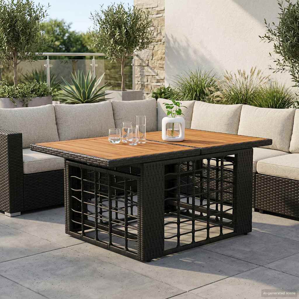 vidaXL Tuinstafel Zwart 100 x 55 x 37 cm PE Rattan en Glas