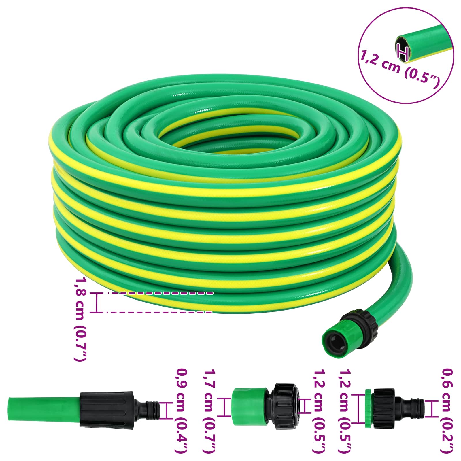 vidaXL Tuinslang 5-Lags Groen en Geel 1 / 2'' 10 m PVC
