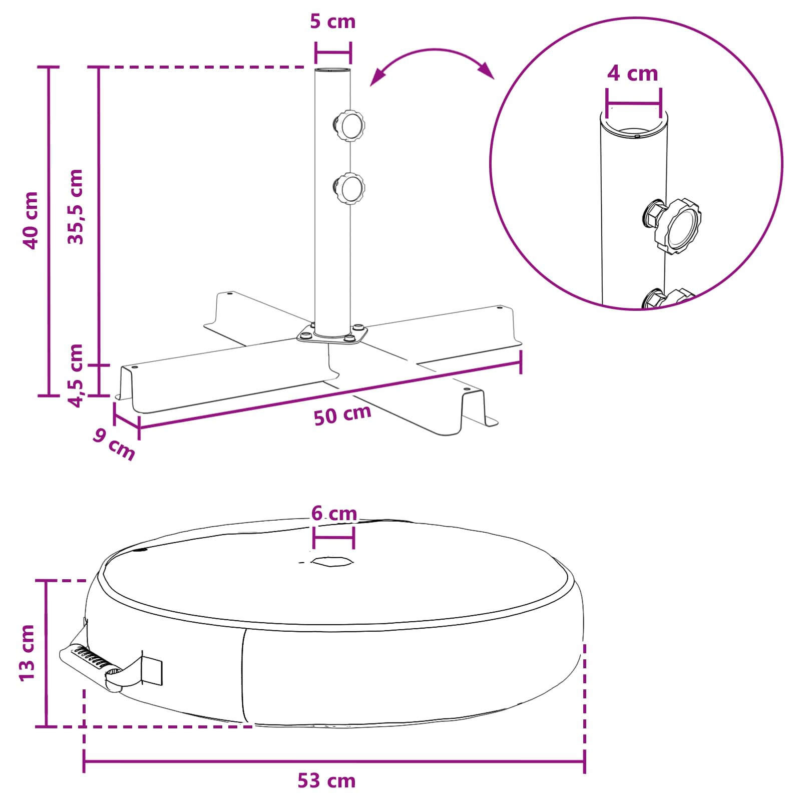 vidaXL Patio Parasolvoet 50 x 50 cm Staal Zwart