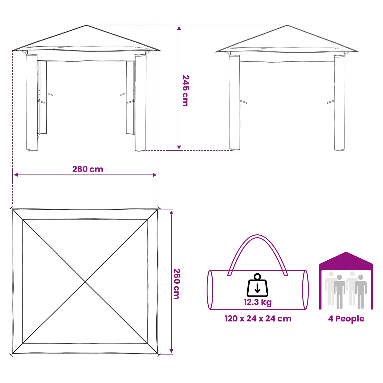 vidaXL Gazebo zonder Zijwand 2,6 x 2,6 m Crème en bruin