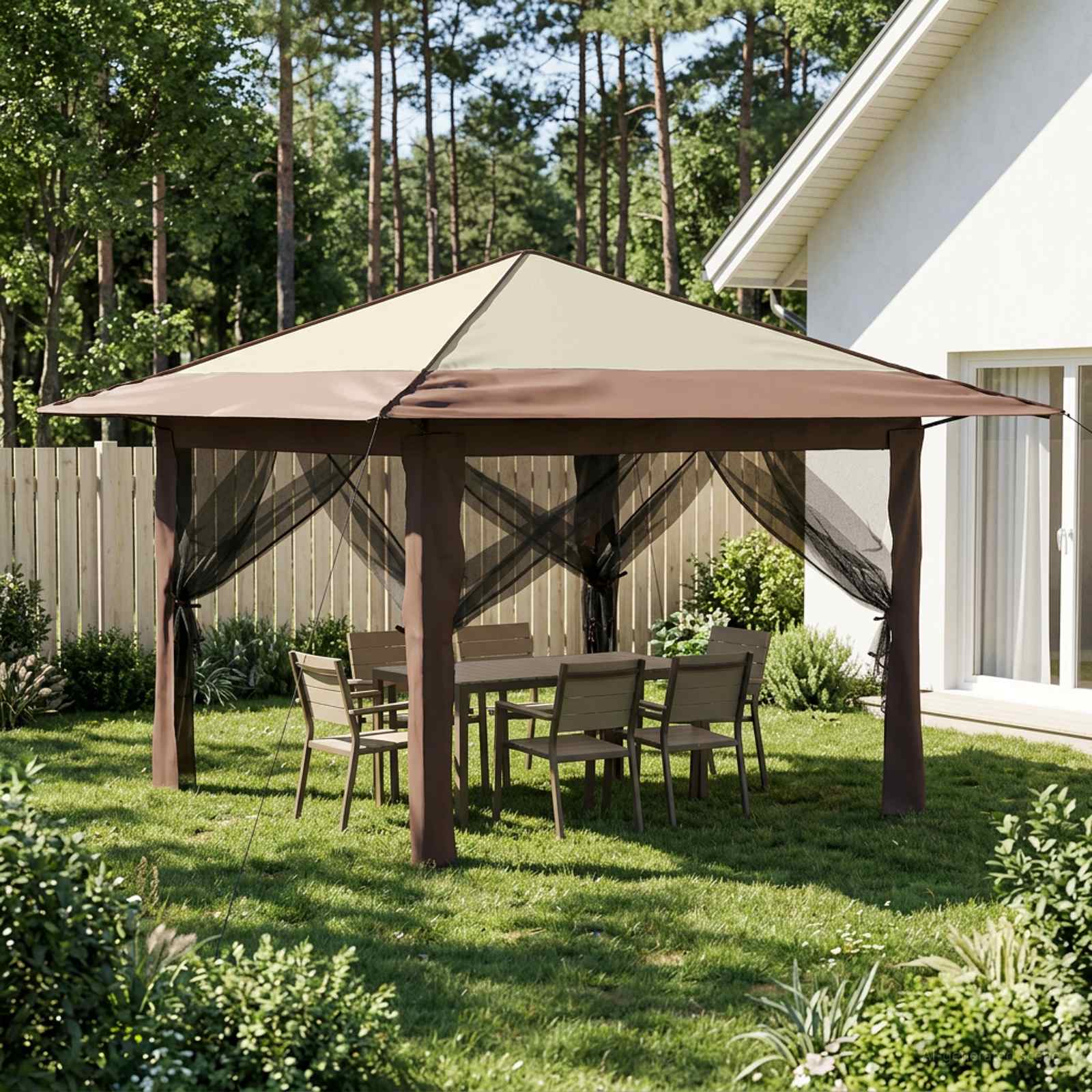 vidaXL Gazebo met 4 Zijwanden 3,3 x 3,3 m Crème en bruin