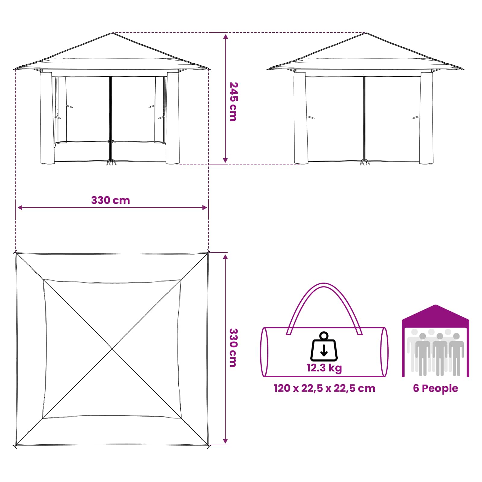 vidaXL Gazebo met 4 Zijwanden 3,3 x 3,3 m Crème en bruin