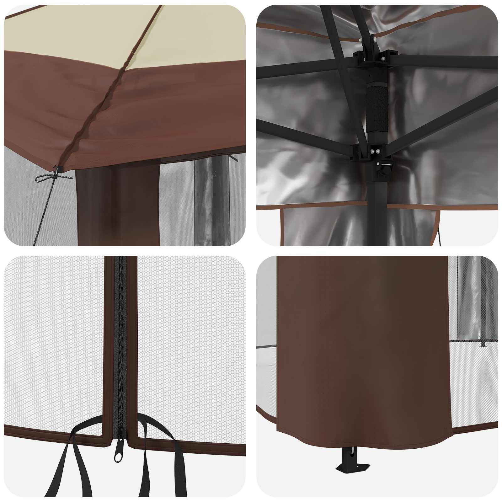 vidaXL Gazebo met 4 Zijwanden 3,3 x 3,3 m Crème en bruin