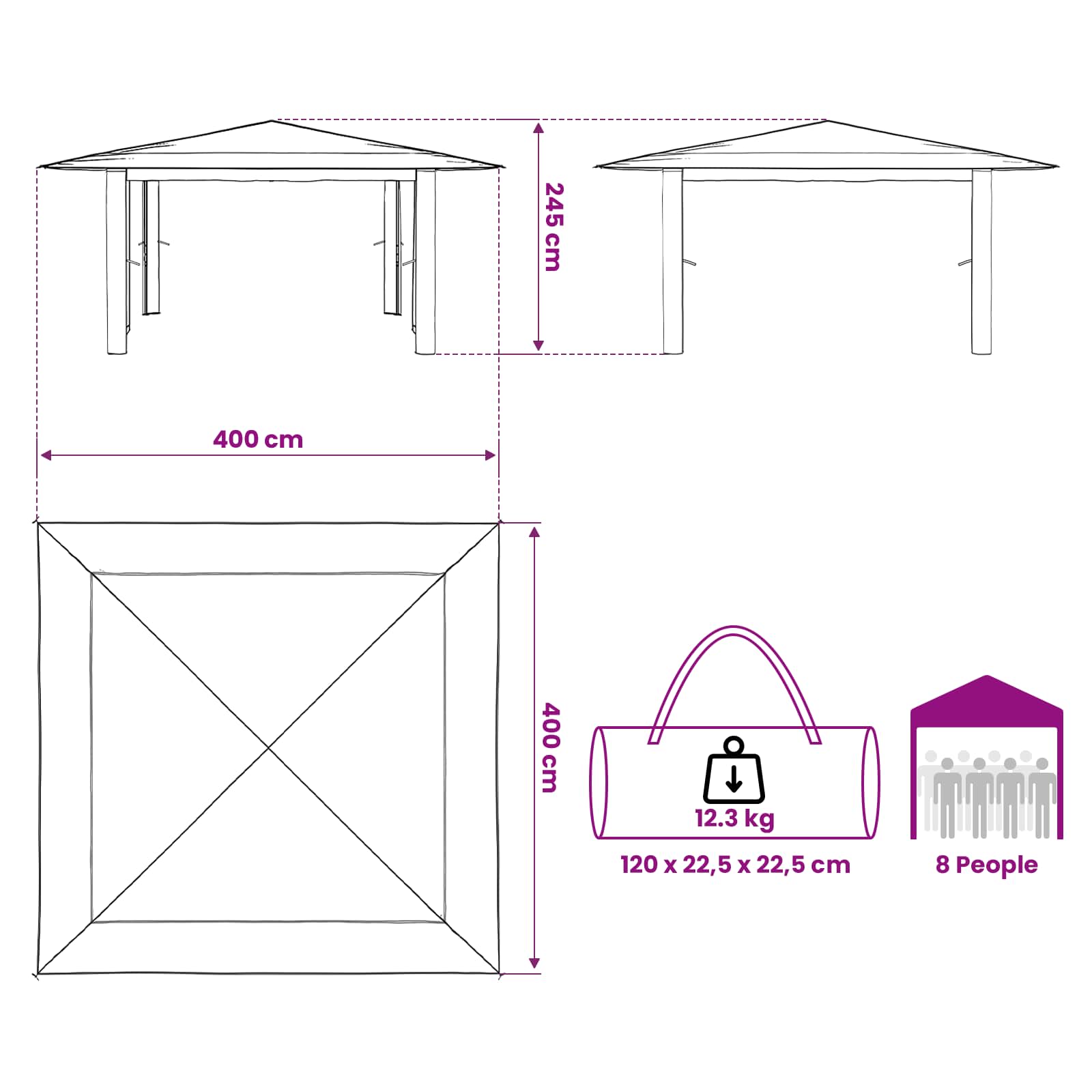 vidaXL Paviljoen zonder Zijwand 4 x 4 m Crème en bruin