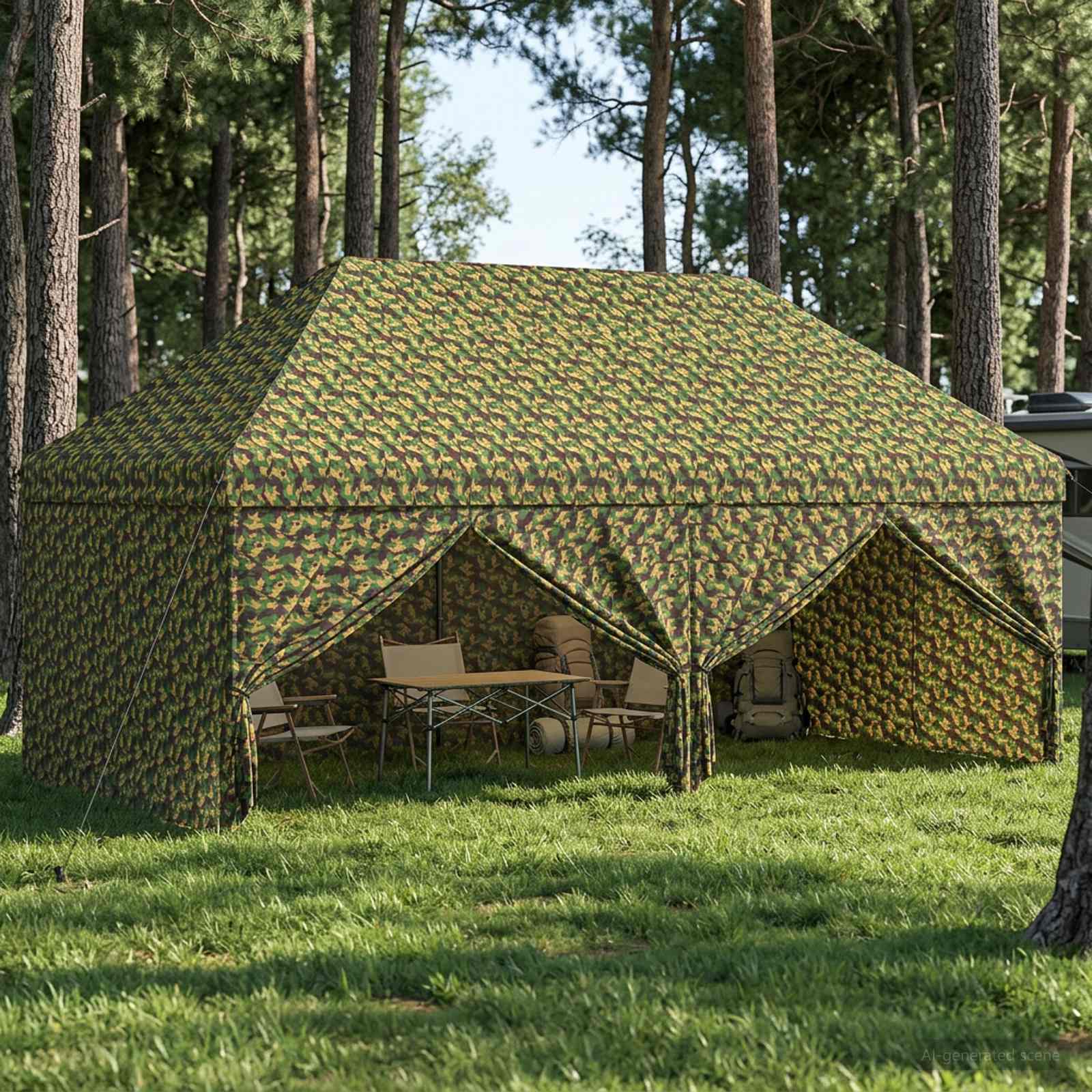 vidaXL Tent met 4 Zijwanden 3 x 4 m Leger Camouflage