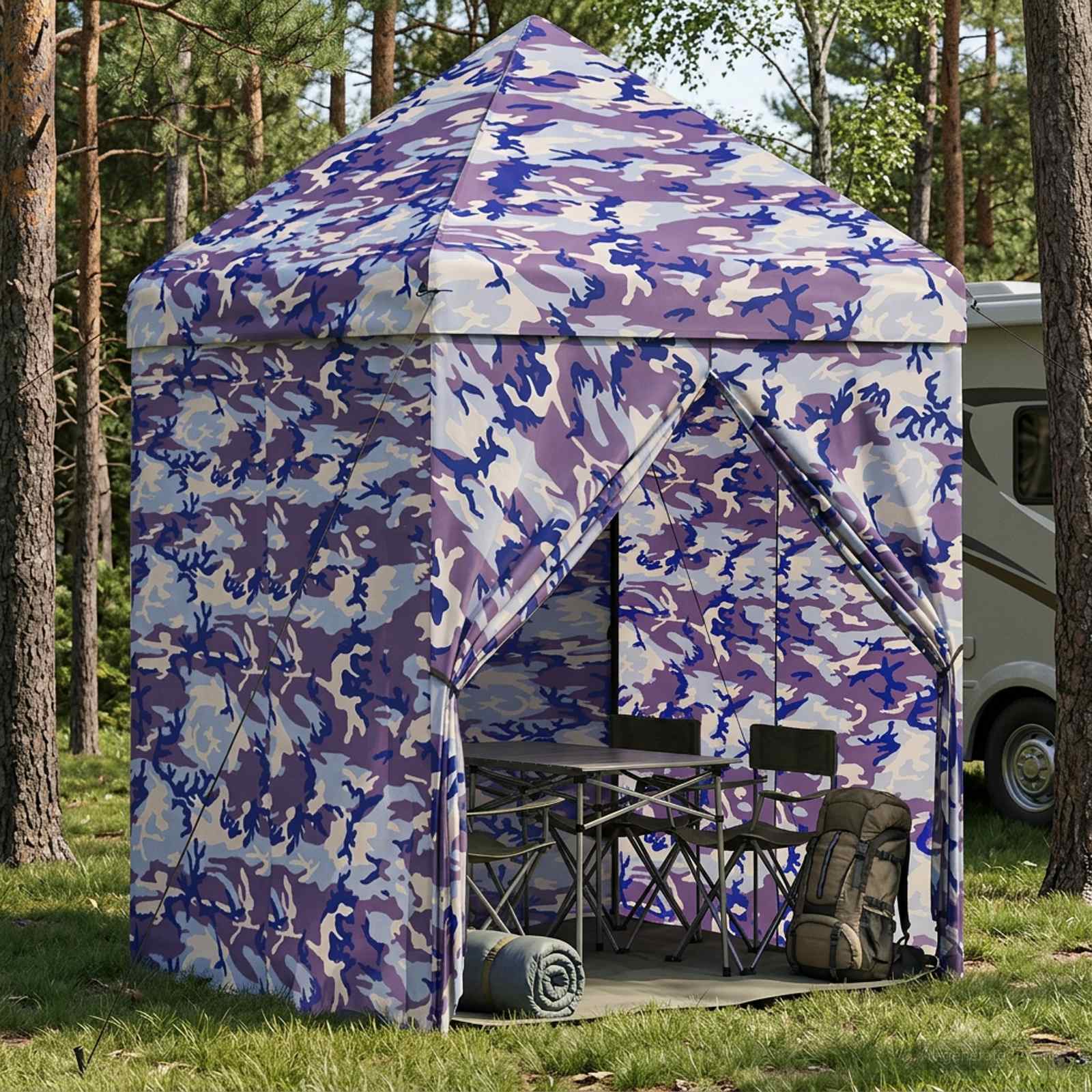 vidaXL Pop-up Gazebo met 4 Zijwanden 2 x 2 m Blauw Camouflage