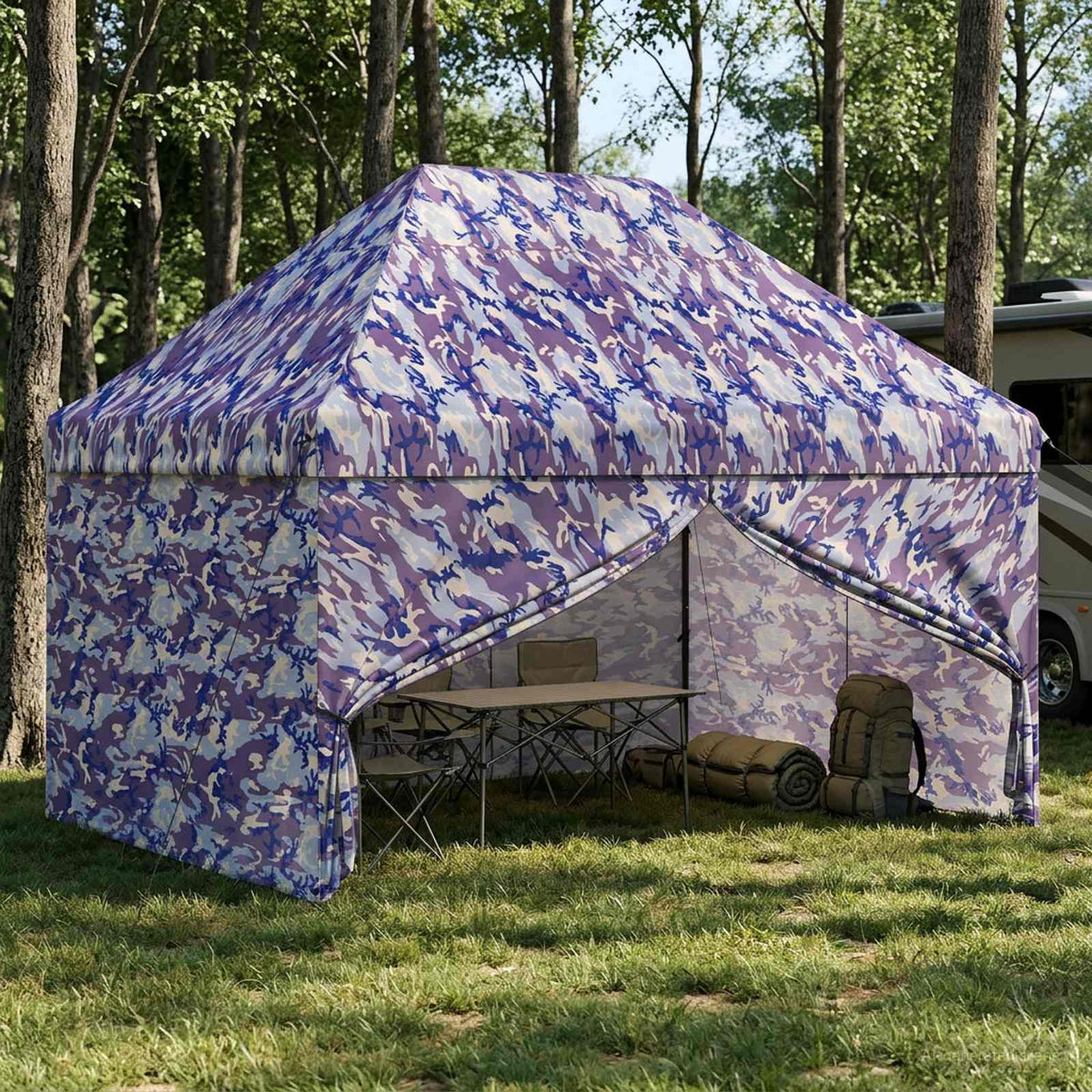 vidaXL Pop-up Gazebo met 4 Zijwanden 2 x 2 m Blauw Camouflage
