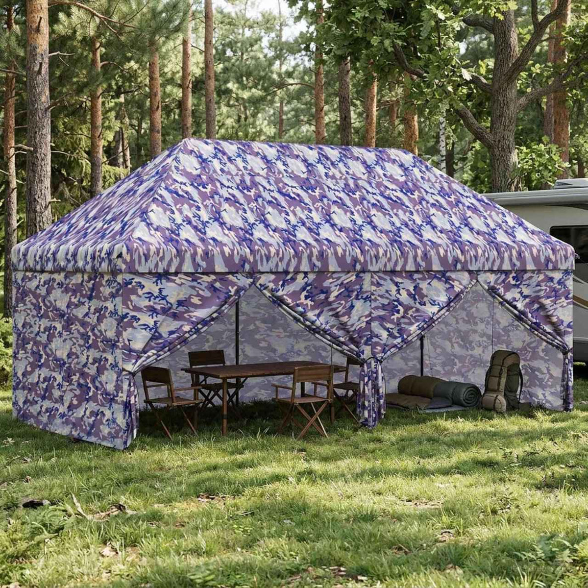 vidaXL Pop-up Gazebo met 4 Zijwanden 2 x 2 m Blauw Camouflage