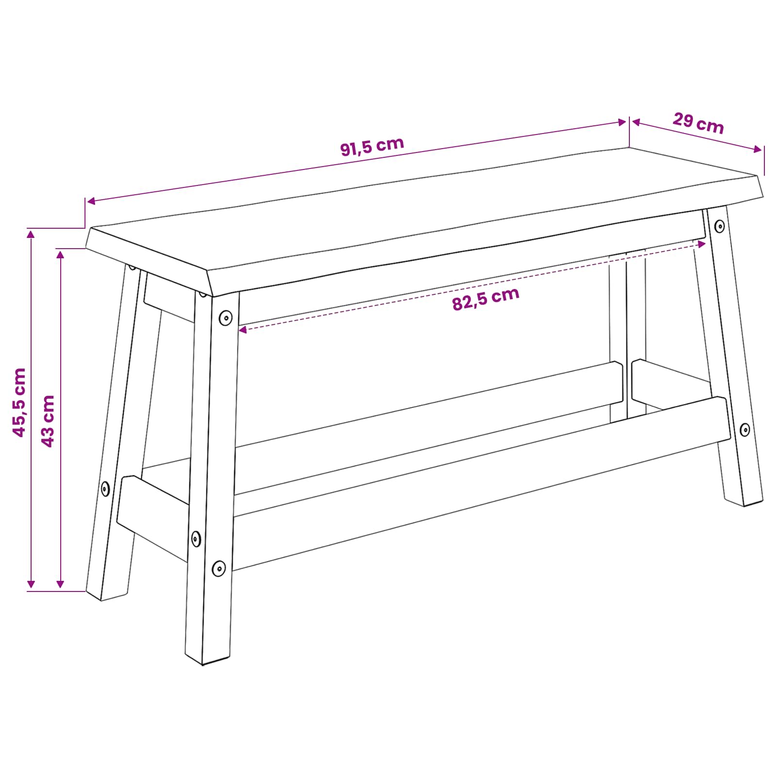 VidaXL Eetbank EKAI Zwart 91,5 x 29 x 45,5 cm Massief grenenhout