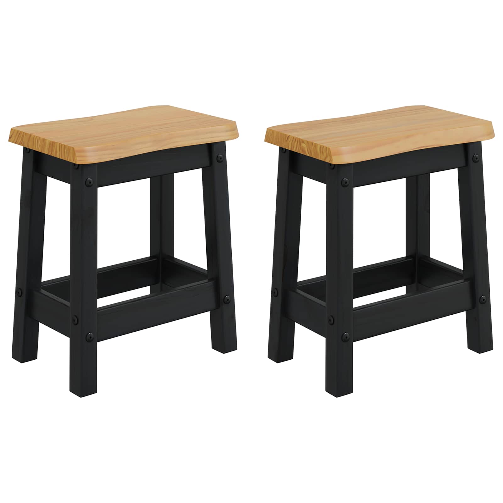 VidaXL Barkruk EKAI 2 pcs Zwart 40 x 29 x 45,5 cm Massief grenenhout