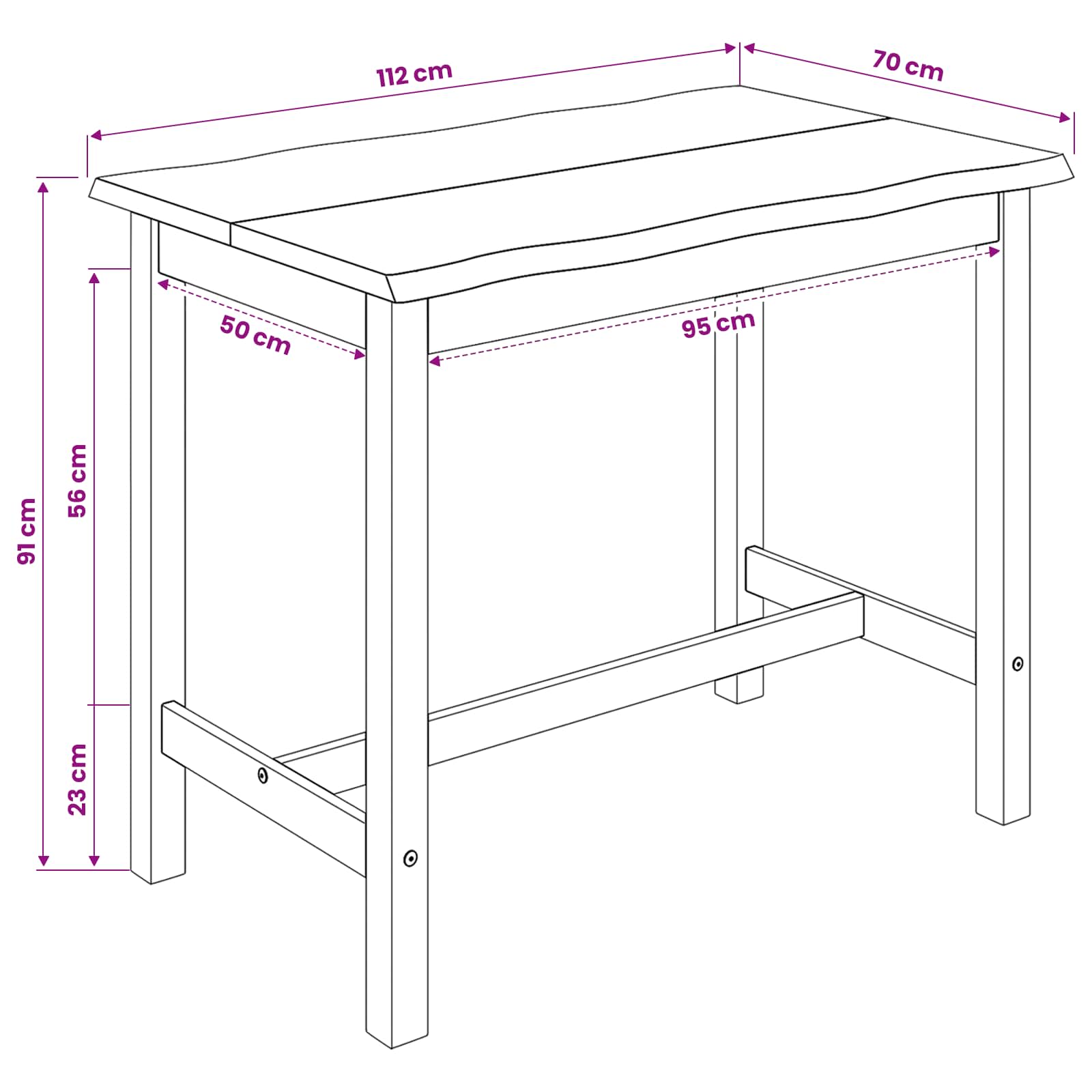 VidaXL Hoge bartafel EKAI Zwart 112 x 70 x 91 cm Massief grenenhout