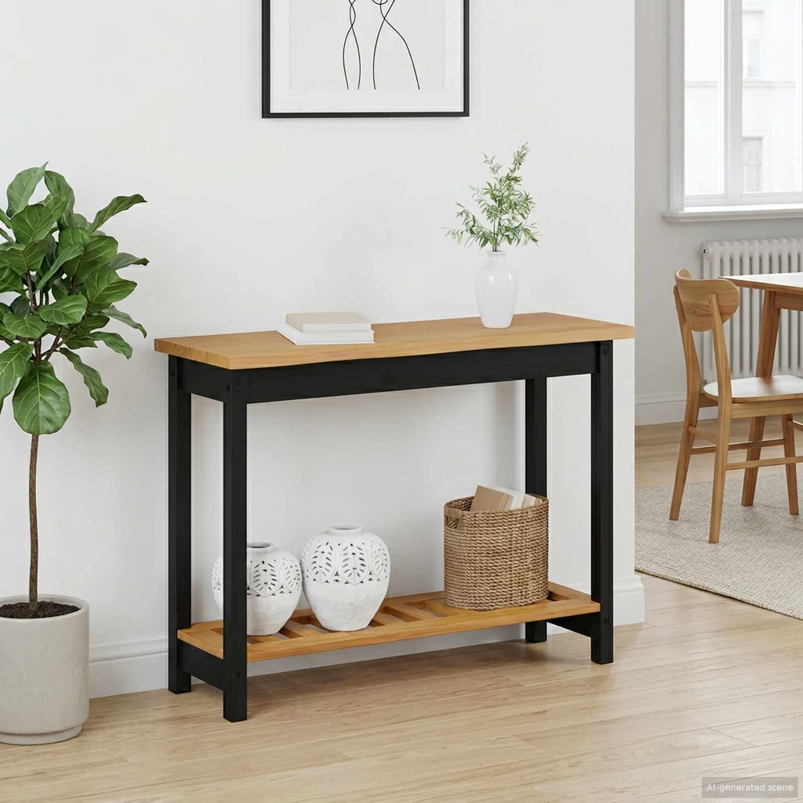 VidaXL Wandtafel EKAI Zwart 112 x 35 x 76 cm Massief grenenhout