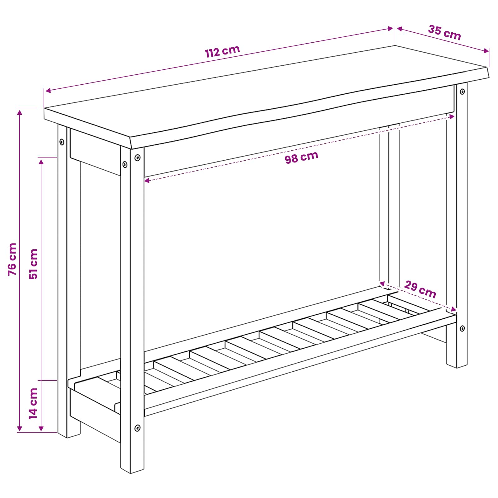VidaXL Wandtafel EKAI Zwart 112 x 35 x 76 cm Massief grenenhout