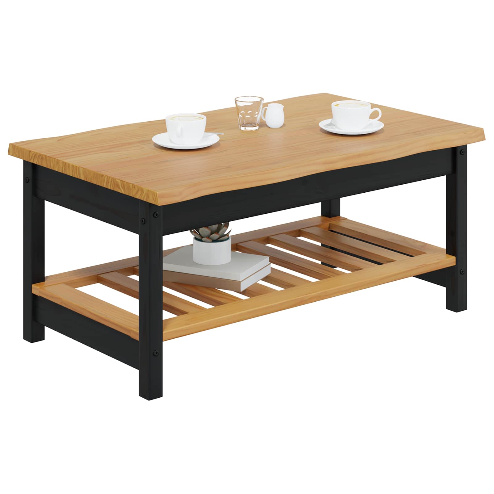 VidaXL Salontafel EKAI Zwart 100 x 60 x 45,5 cm Massief grenenhout
