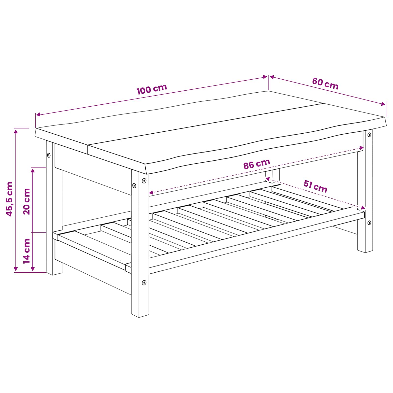 VidaXL Salontafel EKAI Zwart 100 x 60 x 45,5 cm Massief grenenhout