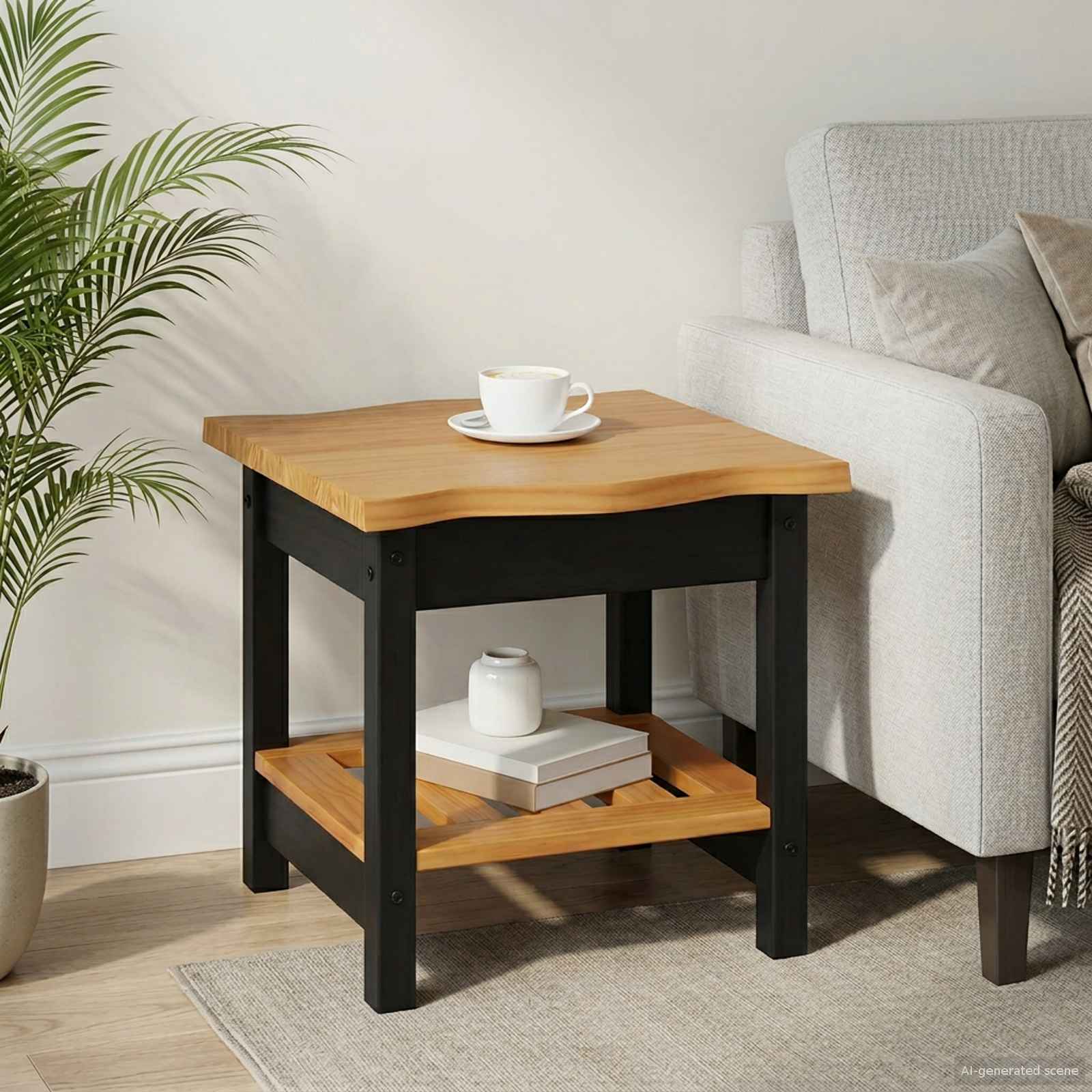 VidaXL Bijzettafel EKAI Zwart 50 x 50 x 45,5 cm Massief grenenhout