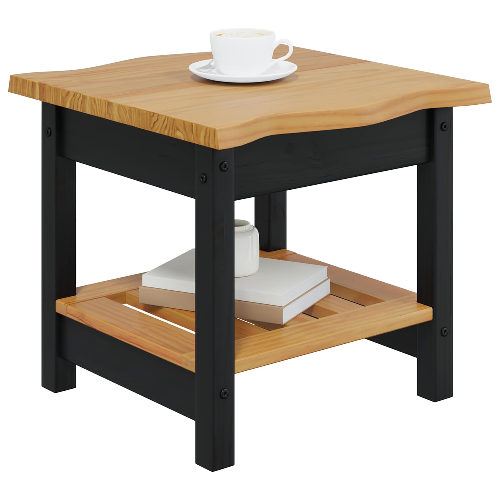 VidaXL Bijzettafel EKAI Zwart 50 x 50 x 45,5 cm Massief grenenhout