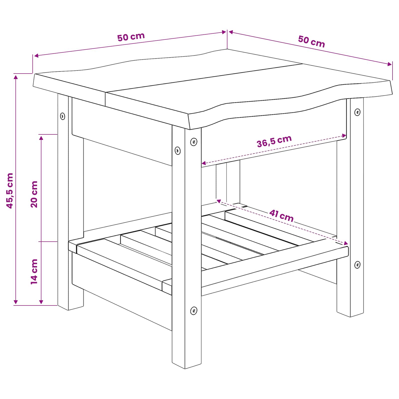 VidaXL Bijzettafel EKAI Zwart 50 x 50 x 45,5 cm Massief grenenhout