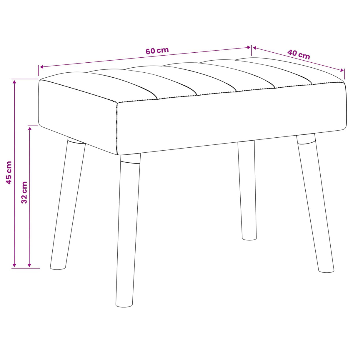 vidaXL Kanaal-geplooide bank Lichtgrijs 60 x 40 x 45 cm Stof