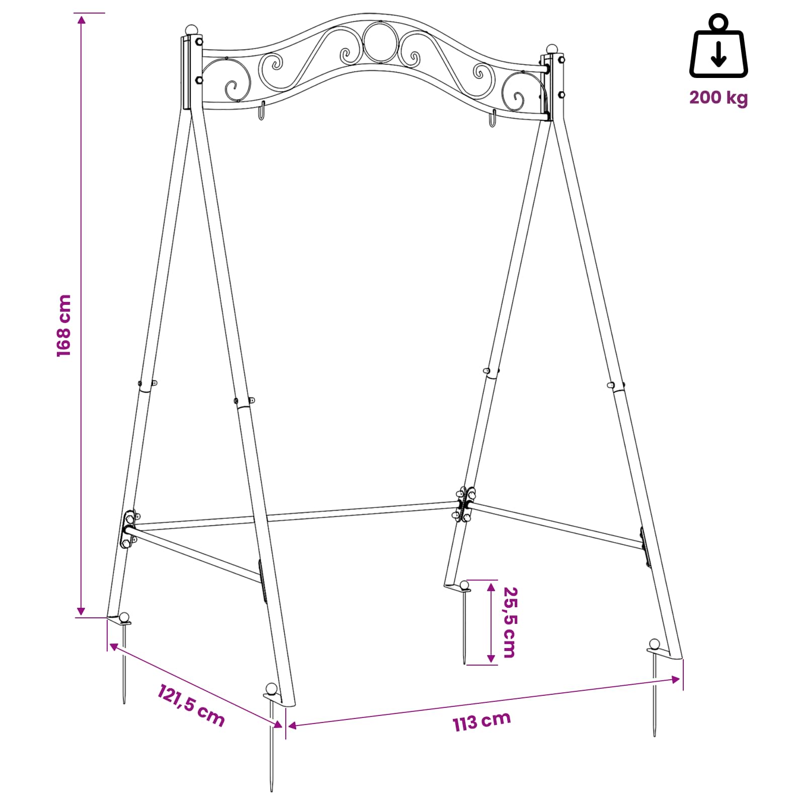 vidaXL Swing Frame Antiek wit 113 x 121,5 x 168 cm Staal