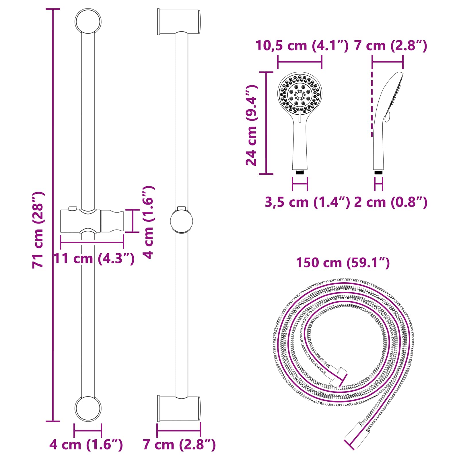 vidaXL Douchesysteem set Chroom 70 cm Roestvrij staal
