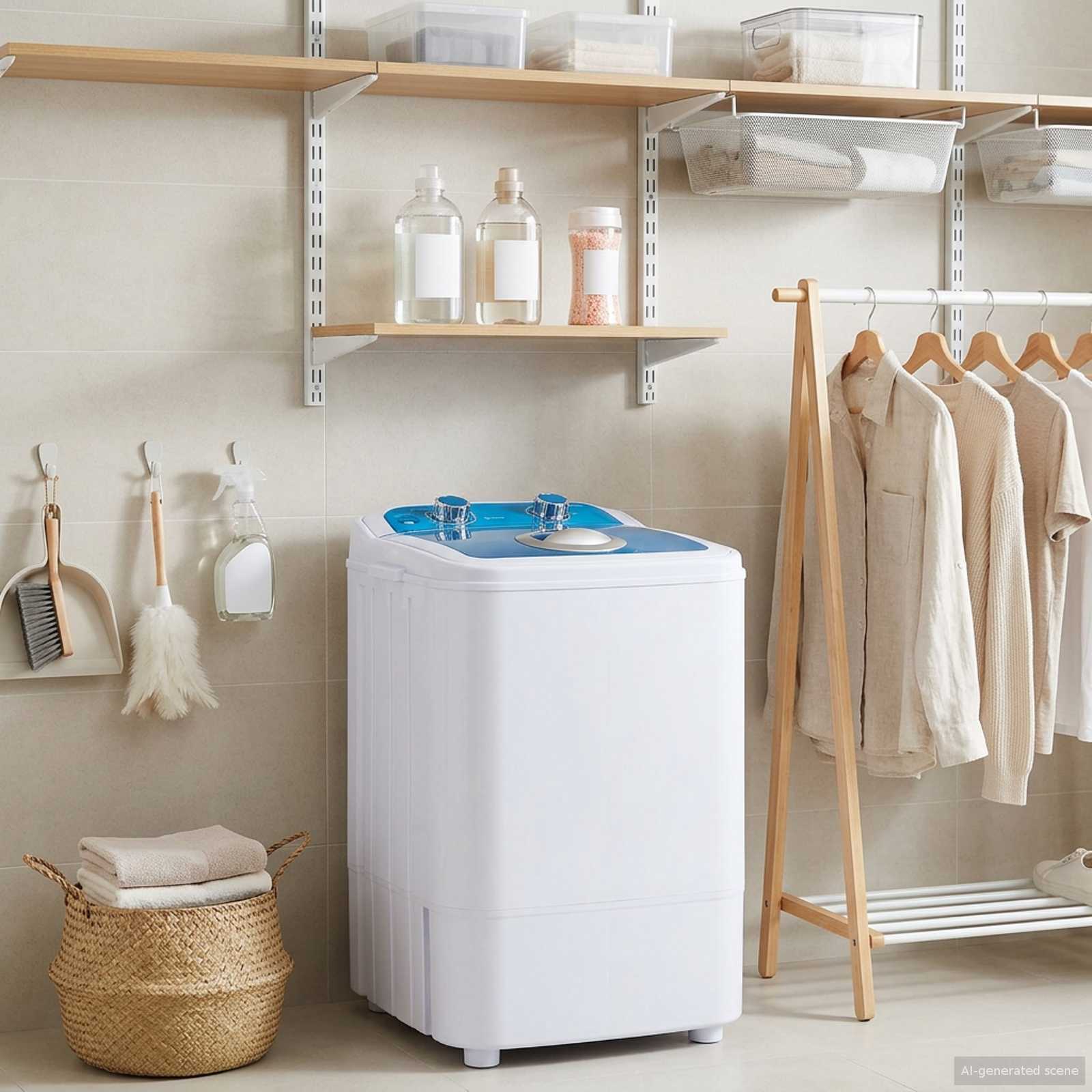 vidaXL Mini Wasmachine met Enkele Wasbak 4,6 kg Blauw en Wit