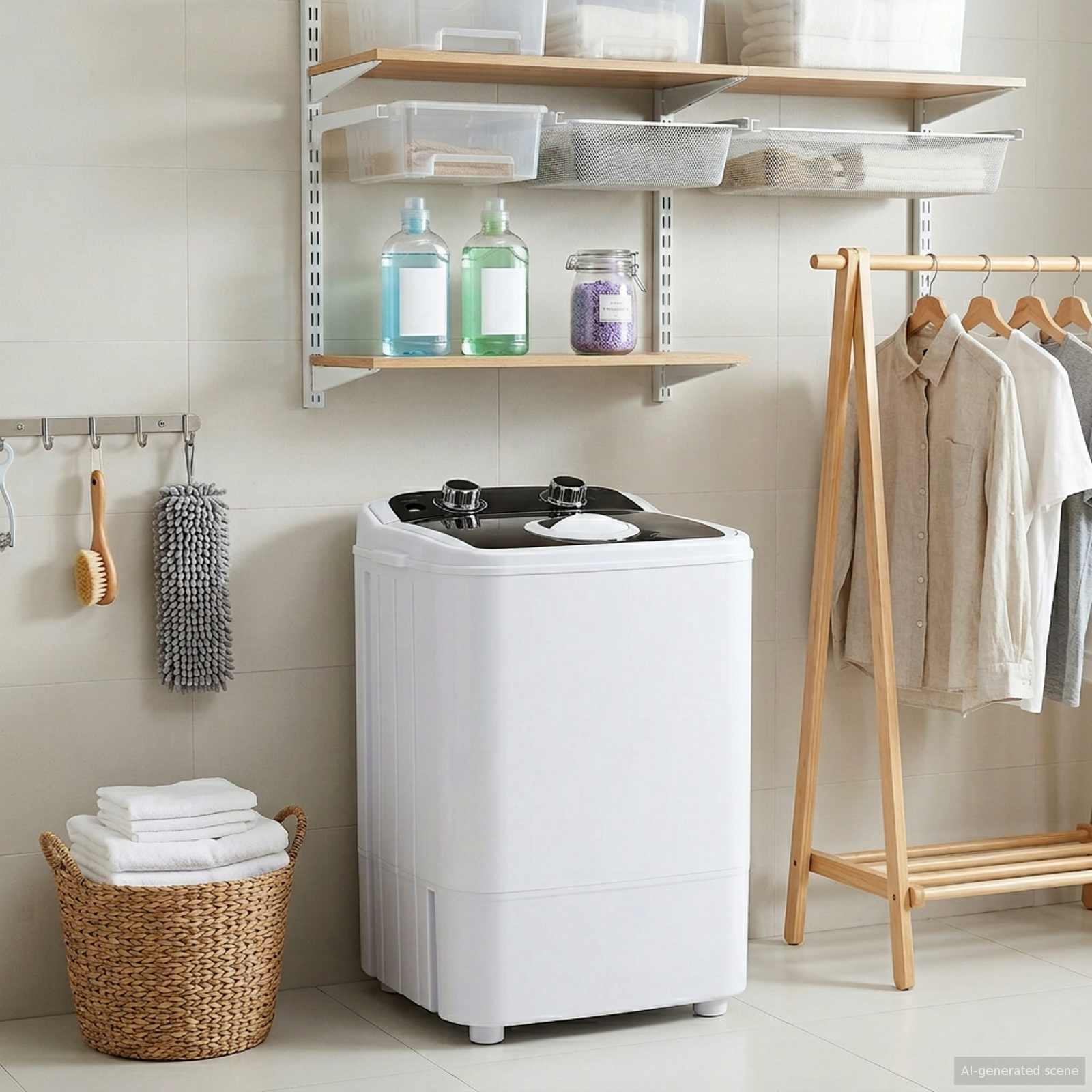 vidaXL Mini Wasmachine met Enkele Wasbak 4,6 kg Blauw en Wit